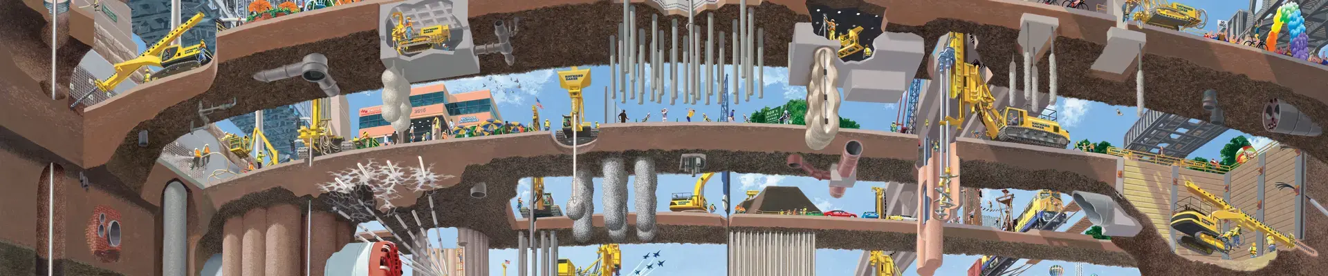 Geotechnical construction in a city - illustration