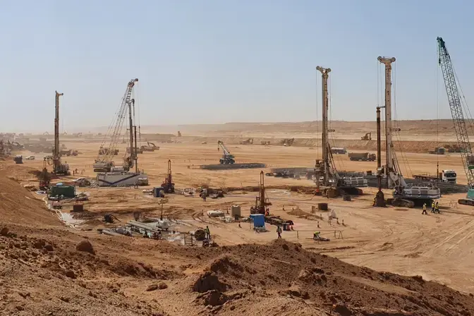 installing bored piles at the Line project NEOM