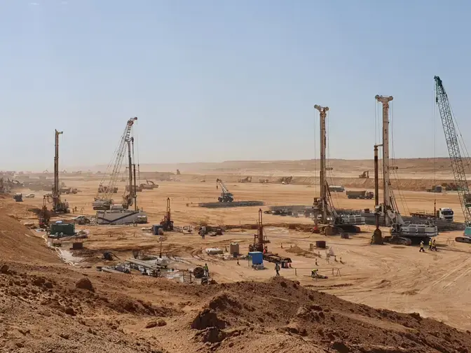 installing bored piles at the Line project NEOM