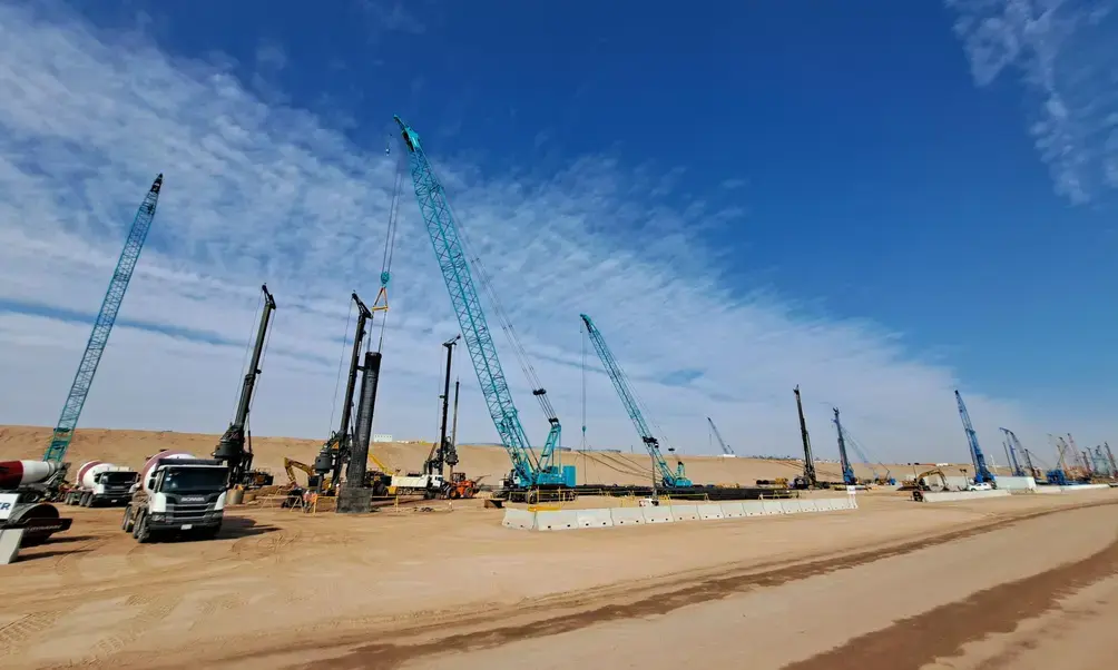 rigs lined up at the Line at NEOm